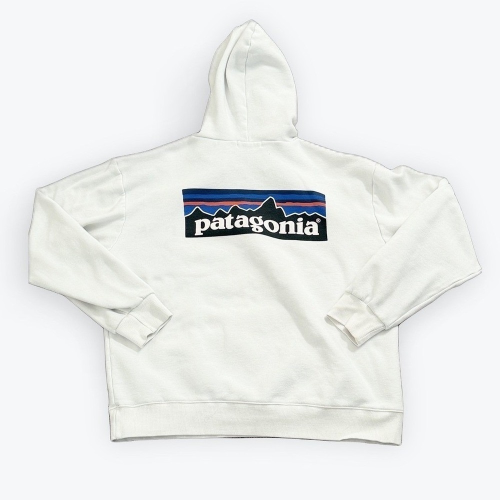 Patagonia P-6 Logo Responsibili-Tee Hoodie White Pullover Sweatshirt Mens Large - Picture 4 of 9